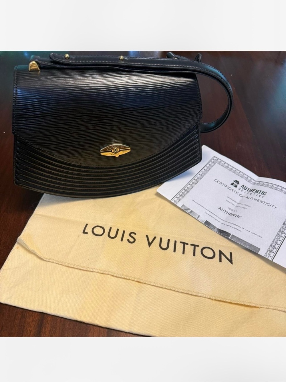 Authentic Louis Vuitton Tilsitt Shoulder Bag | Black Epi Leather | Gold Hardware - Picture 3 of 10